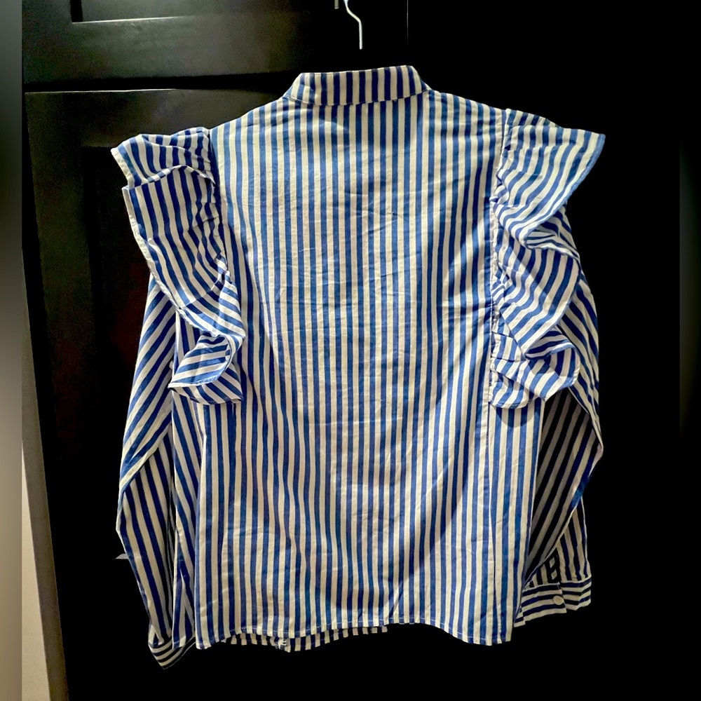 Striped Ruffle Button-Down Shirt - Picture 7 of 7